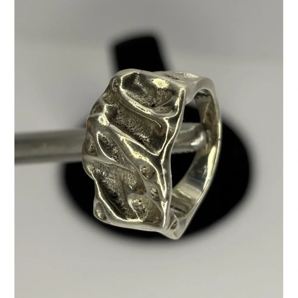 Sterling Silver Brutalist Abstract Ring Size 7 Artisan‎ Modernist Chunky